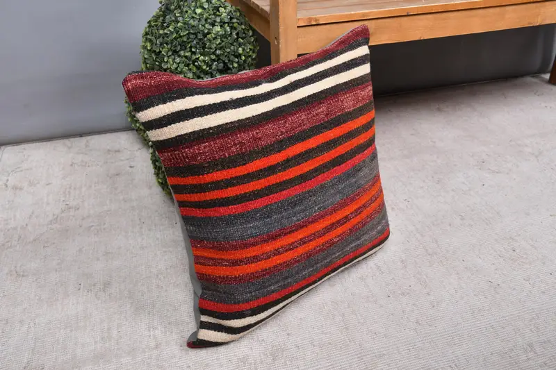 Traditional Cushion, Boho Pillow, Outdoor Pillow, Vintage Pillow, Office Chair Cushion Case, Kilim Pillow, 20x20 Red Cushion Cover, Cushion - 7
