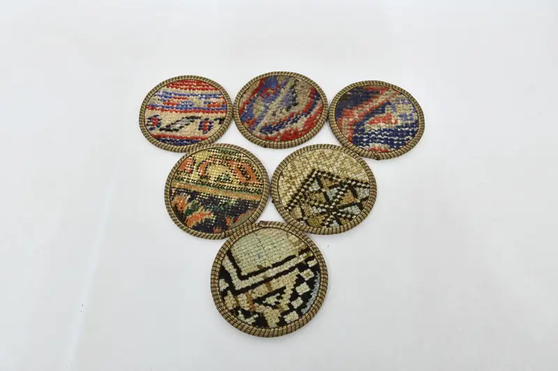 Bohem Bej ve Bronz Yuvarlak Bardak Altlıkları, Şık Etnik Bardak Altlıkları