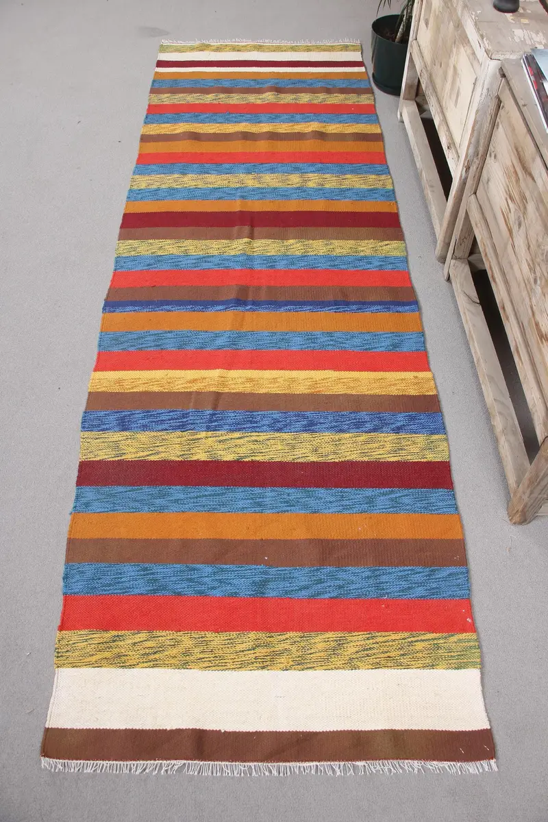 Yellow & Blue Floral Rug, 2,7x8,6 ft Chic Decor