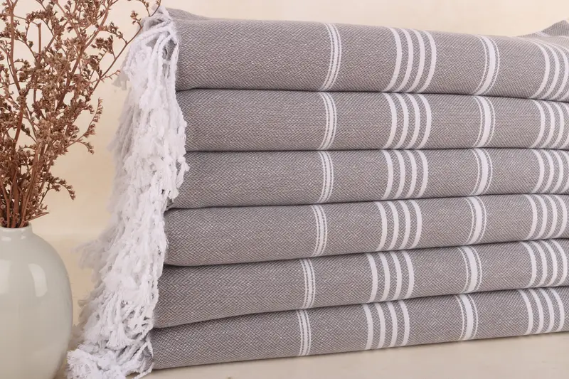 Personalized Turkish Beach Towel Brown Stripes, Beige, Organic Cotton, 40x71 Inches