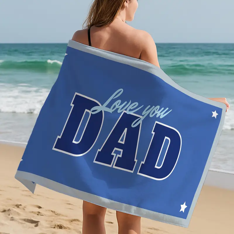 Blue Personalized Beach Towel, Custom Hand Towel for Dad, Fathers Day Gift - 1