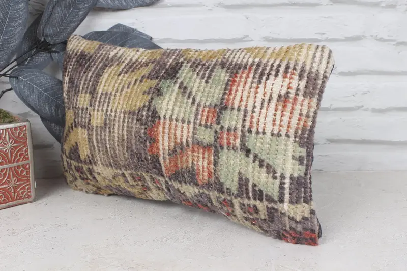 Vintage Pillow, One Of A Kind Cushion, Boho Pillow Sham Cover, Kilim Cushion Sham, Ethnic Throw Pillow Sham, 8x16 Brown Pillow Sham, Pillow Cover - 4