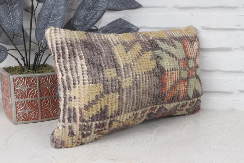 Vintage Pillow, One Of A Kind Cushion, Boho Pillow Sham Cover, Kilim Cushion Sham, Ethnic Throw Pillow Sham, 8x16 Brown Pillow Sham, Pillow Cover - 3