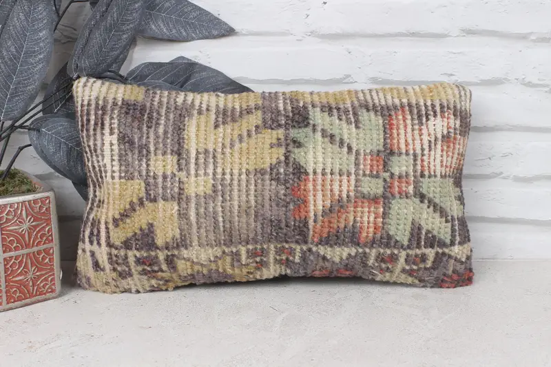 Vintage Pillow, One Of A Kind Cushion, Boho Pillow Sham Cover, Kilim Cushion Sham, Ethnic Throw Pillow Sham, 8x16 Brown Pillow Sham, Pillow Cover - 1