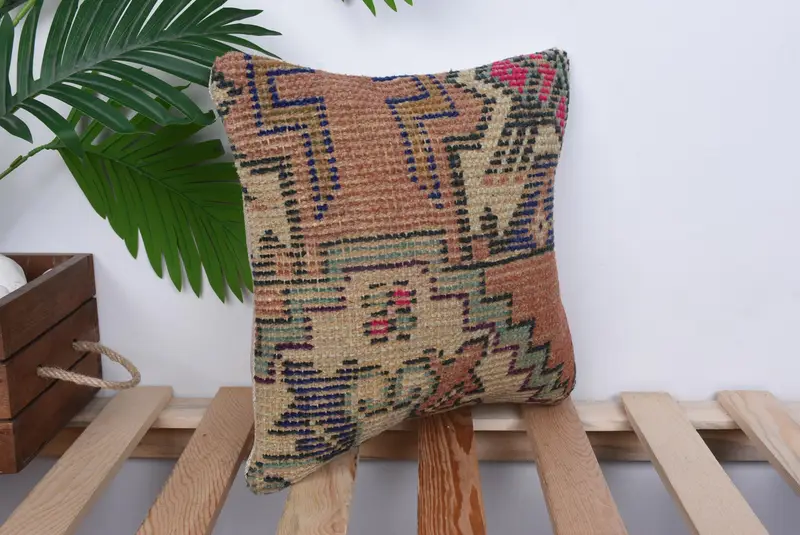 Handmade Throw Cushion Cover, Pillow Cover, Muted Cushion, Turkish Pillow, Handwoven Cushion, Pillow for Sofa, 12x12 Red Cushion, Home Decor Pillow - 4