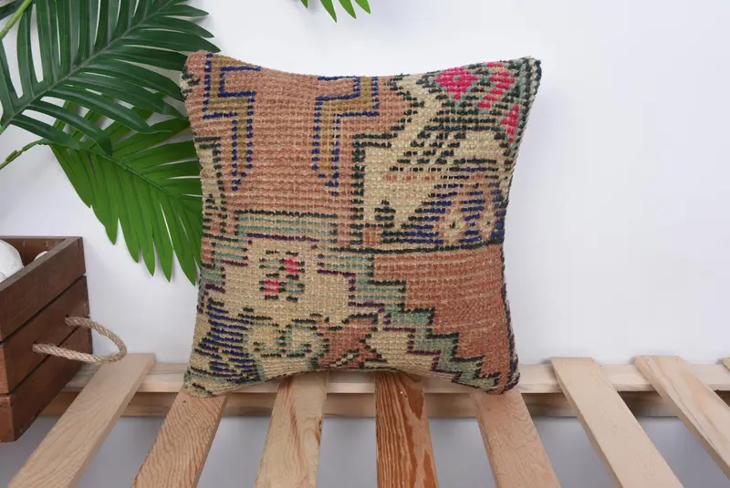 Handmade Throw Cushion Cover, Pillow Cover, Muted Cushion, Turkish Pillow, Handwoven Cushion, Pillow for Sofa, 12x12 Red Cushion, Home Decor Pillow - 1
