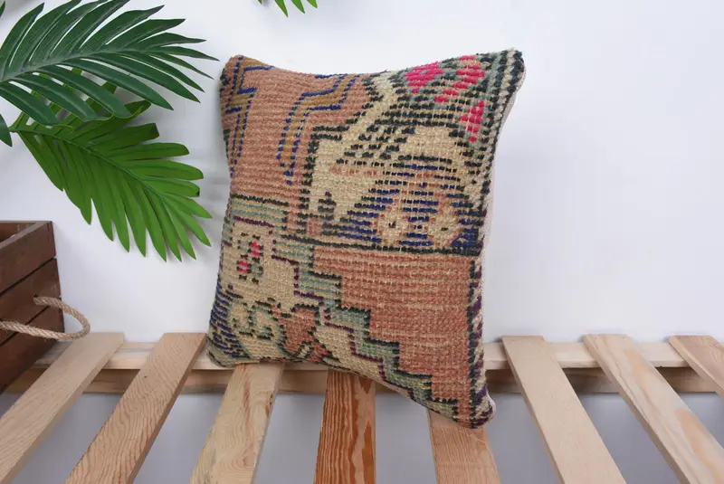 Handmade Throw Cushion Cover, Pillow Cover, Muted Cushion, Turkish Pillow, Handwoven Cushion, Pillow for Sofa, 12x12 Red Cushion, Home Decor Pillow - 5
