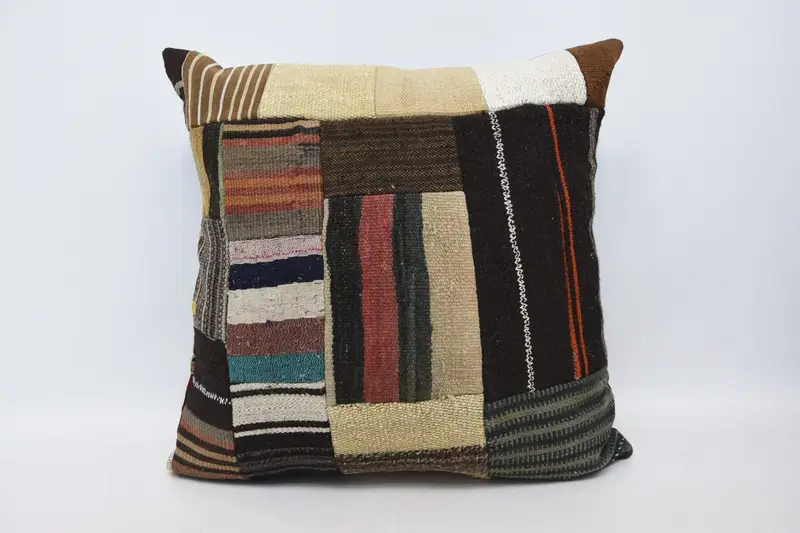 Besticktes Beige- und Braunes Wurfkissen, 28x28 handgemachtes Kissen