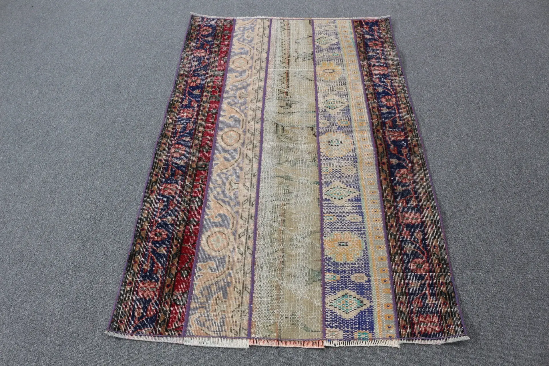 Alfombra turca vintage, alfombra de 3,3x5 pies, alfombra floral roja azul - 1