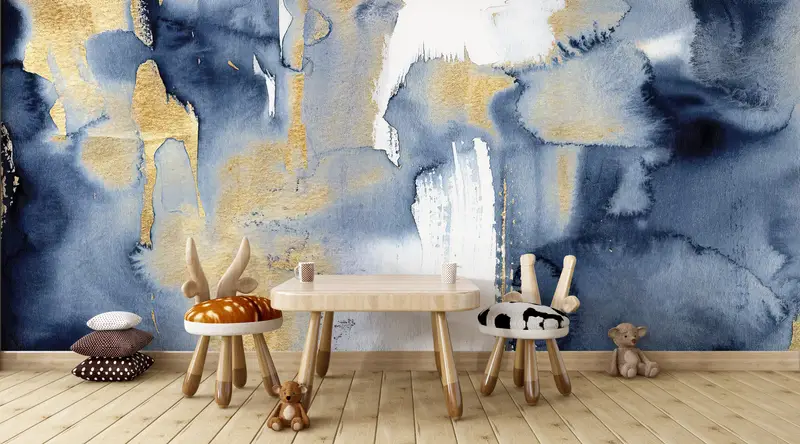 Blue And Gold Painting, Contempporary Wall Art, Modern Wall Print, Trendy Wallpaper, Modern Abstract Wall Paper, Gold Wall Painting, - 6