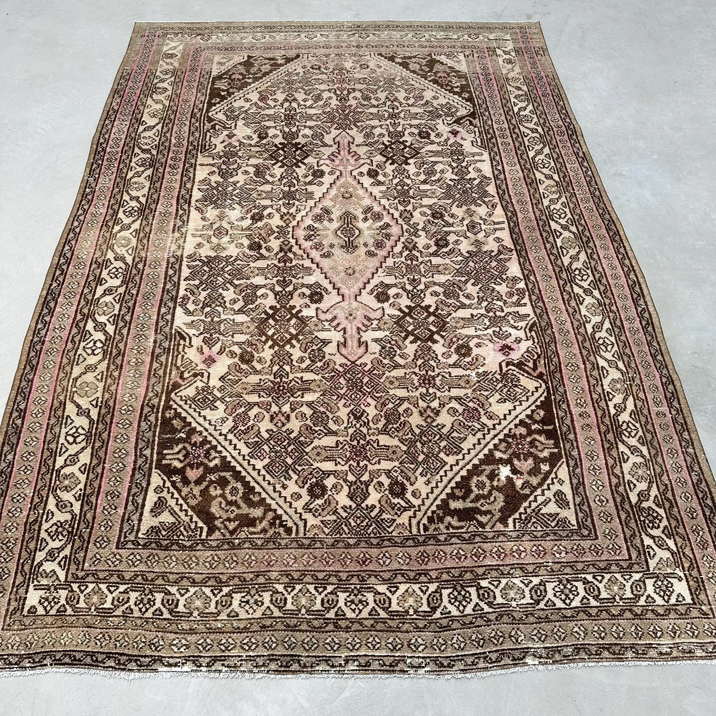 Vintage Oversize Rug 6.9x10.4 ft, Brown Pink Ombré Rug Wool - 1