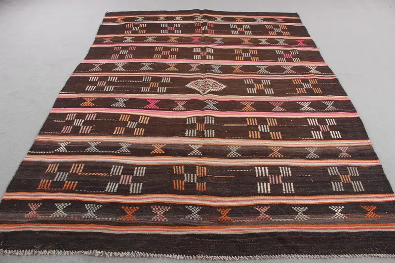 Kahverengi ve Turuncu Patchwork Halı, 6,4x9 ft Zarif Dekor