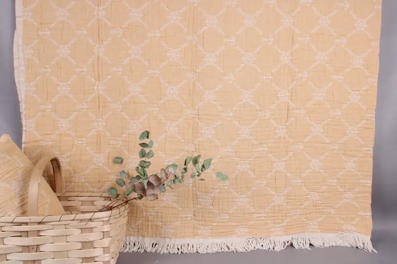 Turkish Throw Blanket Organic Cotton Mustard Beige, 67x87 Inches