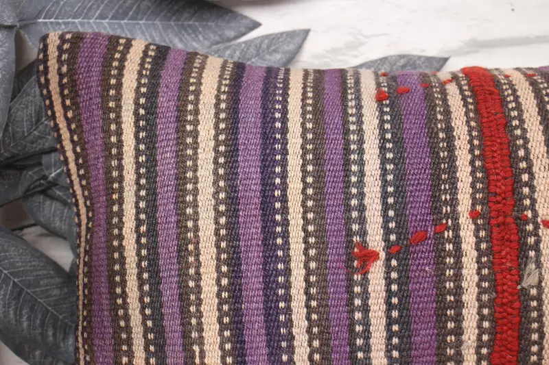 Turkish Bench Pillow Case, Vintage Kilim Pillow, Gift Pillow, Throw Kilim Pillow, Cushion Cover, 12x24 Purple Pillow Sham, Traditional Cushion Cover - 2