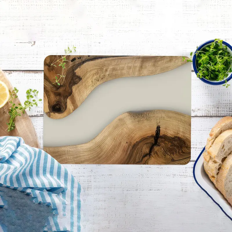 Temperli Güvenlik Tasarımlı Woodgrain Baskılı Cam Kesme Tahtası