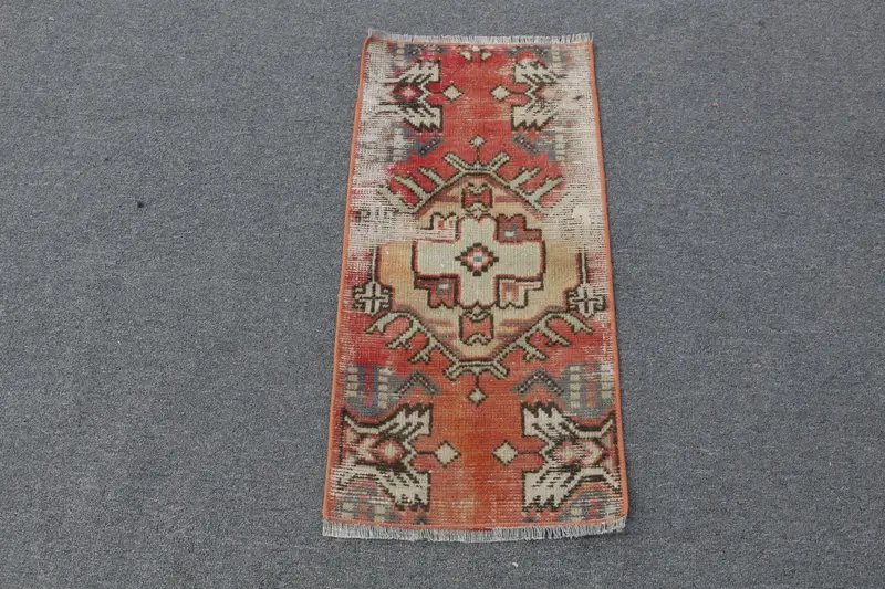 Alfombra roja y beige, diseño floral geométrico de 1,2x2,5 pies
