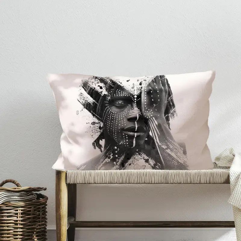 Schwarz-weißes afroamerikanisches Druckkissen – moderne Wohndekoration