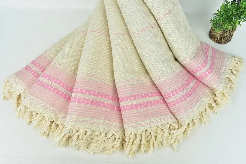 Bridal Shower Gift, Wedding Favors, Bachelorette Gifts, Bridal Gifts, Bachelorette Large Towel, 96x94 Linen Striped Towel, Oversized Beach Towel - 4