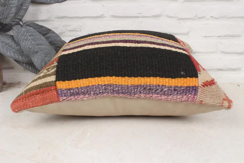 Handmade Kilim Cushion, 16x16 Black Cushion Cover, Rustic Pillow Cover, Pillow Sham, Ethnical Kilim Rug Pillow, Throw Kilim Pillow - 5