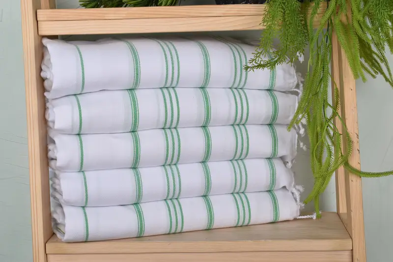 Striped Dish Towel Green Organic Cotton/Linen, 40x24 Inches