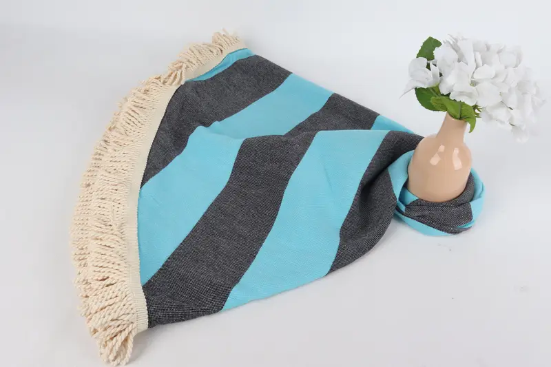 Beach Towel Bulk, Sand-resistant towel, Baby Boy Gift, Bridal Shower Favors, Custom Towel Beach, Peshtemal Towel, 64x64 Cotton Striped Round Towel - 6