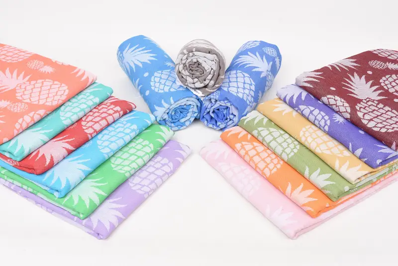 Personalized Organic Cotton Beach Towel Turquoise Pineapple, 70x36 Inches