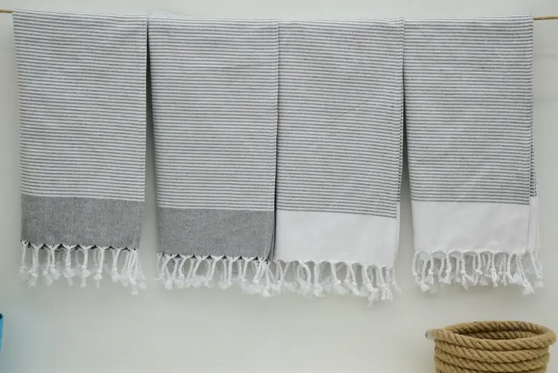 Sand-resistant towel, Bridesmaid Gifts, Fringed Turkish peshtemal beach towel USA, Absorbent towel, Peshtemal, Gym Towel, 70x36 Cotton Striped Towel - 5