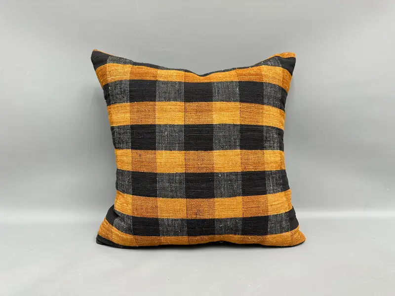 Boho Chic Pillow Sham, Throw Kilim Pillow, 18x18 Yellow Cushion, Kilim Pillow Cover, Cushion Case, Kilim Cushion Sham, Outdoor Pillow Sham - 4