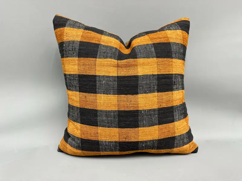 Boho Chic Pillow Sham, Throw Kilim Pillow, 18x18 Yellow Cushion, Kilim Pillow Cover, Cushion Case, Kilim Cushion Sham, Outdoor Pillow Sham - 1