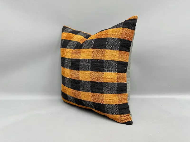 Boho Chic Pillow Sham, Throw Kilim Pillow, 18x18 Yellow Cushion, Kilim Pillow Cover, Cushion Case, Kilim Cushion Sham, Outdoor Pillow Sham - 3