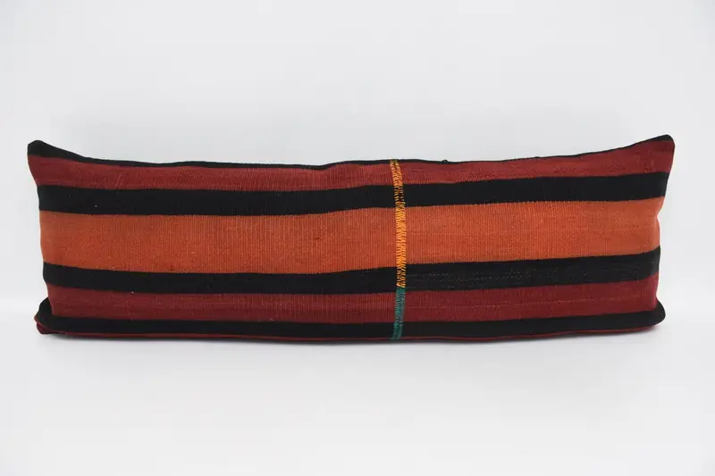 Striped Vintage Pillow Cover, 40x122 cm Red Cushion Case, Rustic Rectangle Antique Pillow Sham - 1