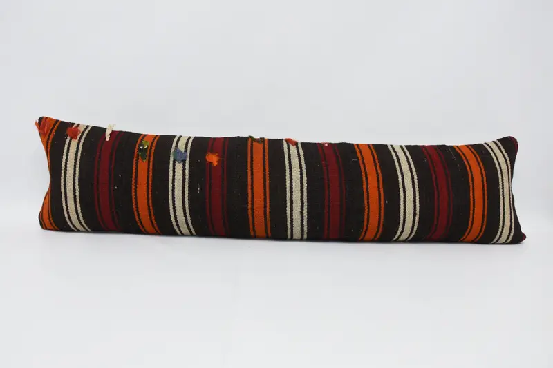 Pillow Sham, Turkish Corner Pillow Case, Vintage Kilim Throw Pillow, 12x48 Brown Cushion Cover, Boho Pillow, Bed Pillow, Pillow for Sofa - 1