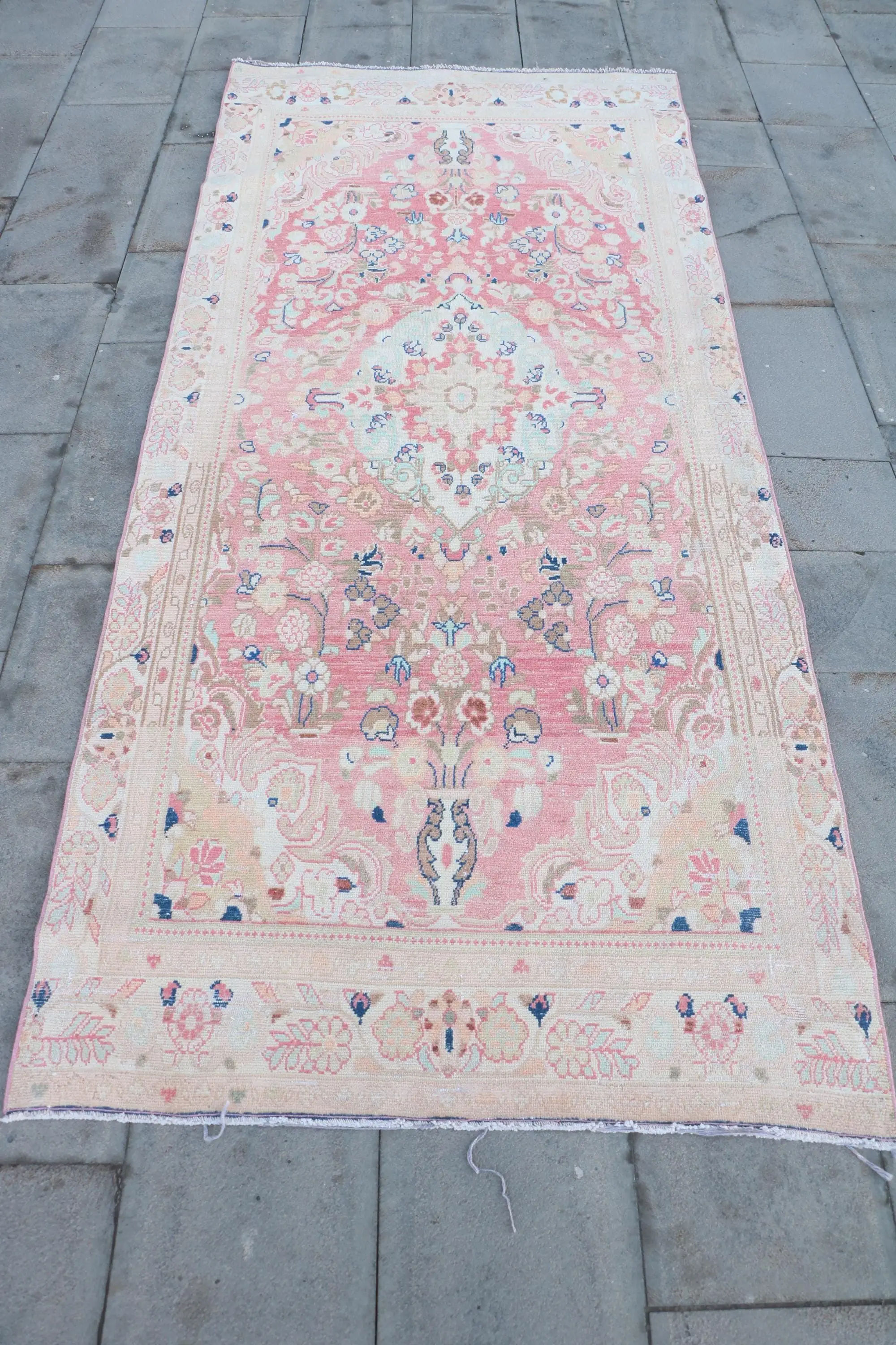 3.6x8.7 ft Vintage Turkish Rug, Area Rug, Pink Patchwork Rug - 1