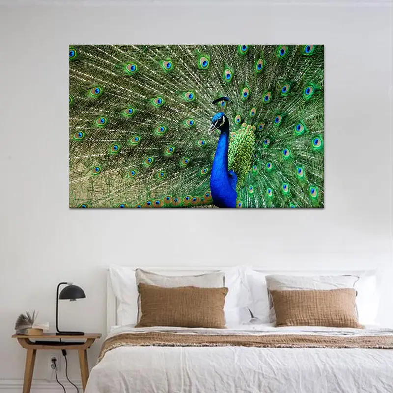 Tüy ve Tavus Kuşu: Modern Yeşil ve Mavi Baskılı Kanvas Tablo