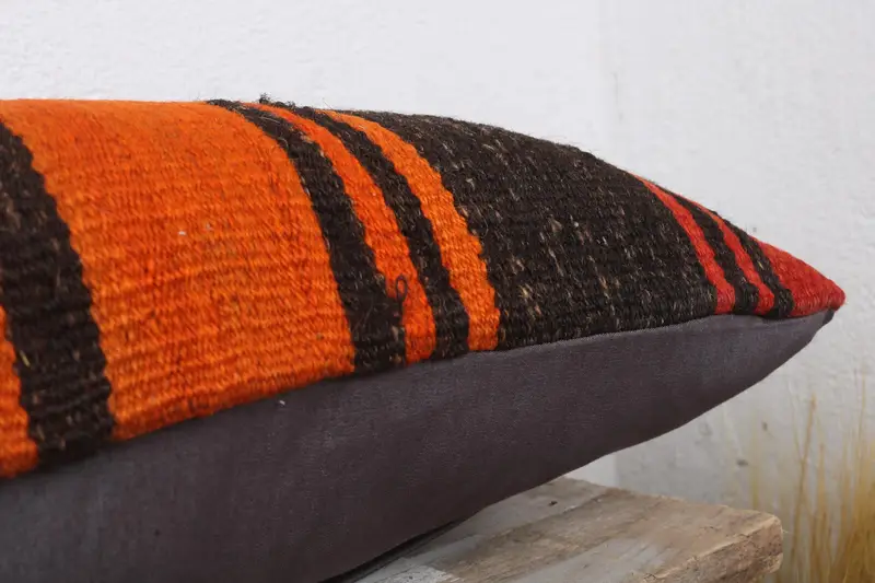 Kilim Pillow Cover, 12x36 Orange Cushion Cover, Yoga Cushion Cover, Pillow Cover, Throw Kilim Pillow, Pillow for Sofa - 6