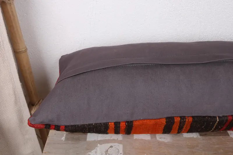Kilim Pillow Cover, 12x36 Orange Cushion Cover, Yoga Cushion Cover, Pillow Cover, Throw Kilim Pillow, Pillow for Sofa - 7
