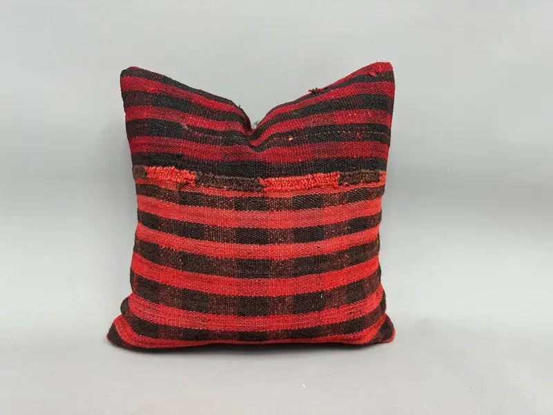 Outdoor Patio Cushion Case, Pillow for Sofa, Outdoor Pillow Case, Boho Pillow, 18x18 Red Pillow Sham, Kilim Cushion Sham, Cushion Case - 1