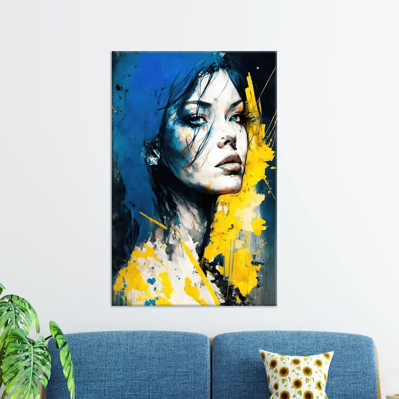 Trendy Abstract Yellow & Blue Canvas Print for Girl Room