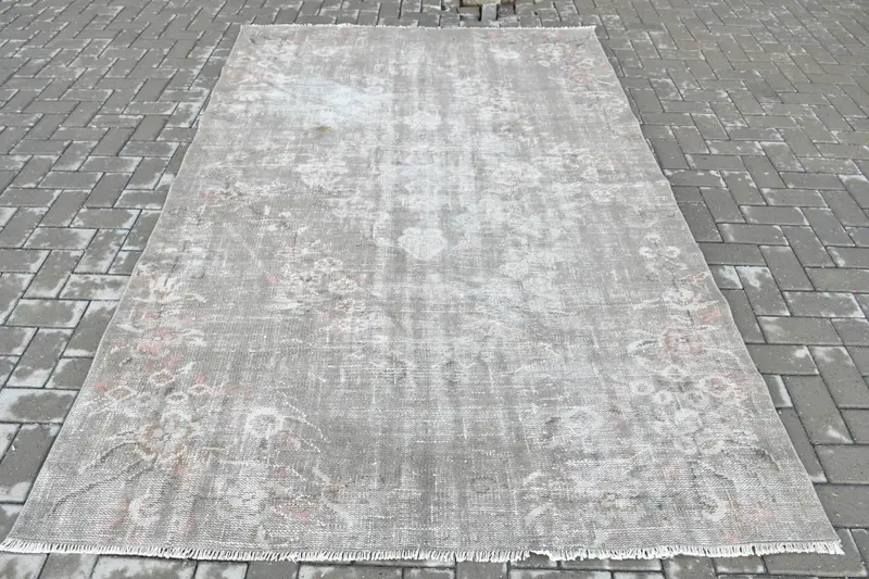 Vintage Büyük Halı, 5.5x8.5 ft Türk Halısı, Gri Ombré Yün Halı - 1