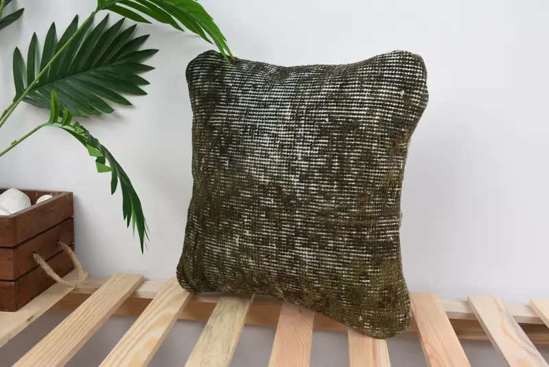 Kilim Pillow, Seat Pillow, Decorative Bolster Pillow, Vintage Kilim Throw Pillow, Pillow Cover, Interior Designer Pillow, 14x14 Brown Cushion Case - 5
