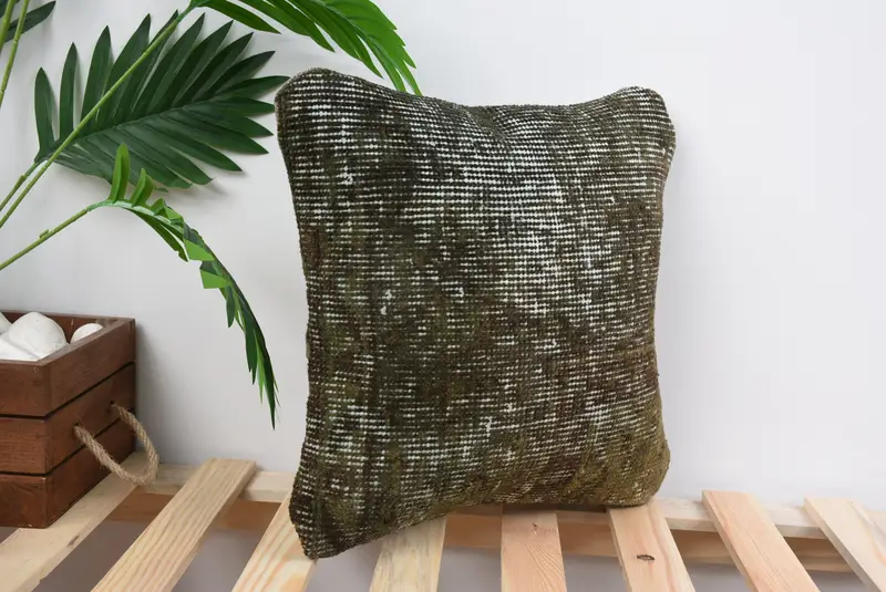 Kilim Pillow, Seat Pillow, Decorative Bolster Pillow, Vintage Kilim Throw Pillow, Pillow Cover, Interior Designer Pillow, 14x14 Brown Cushion Case - 4