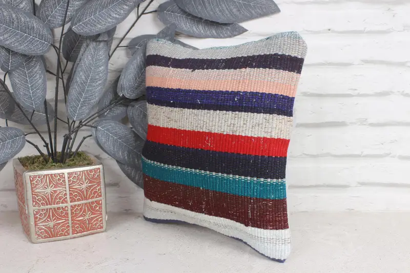 12x12 Blue Cushion, Kilim Pillow Cover, Pillow Cover, Sofa Cushion Case, Authentic Cushion, Pillow for Couch, Ethnical Kilim Rug Pillow - 3
