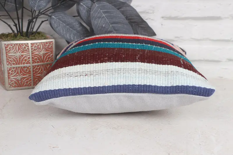 12x12 Blue Cushion, Kilim Pillow Cover, Pillow Cover, Sofa Cushion Case, Authentic Cushion, Pillow for Couch, Ethnical Kilim Rug Pillow - 5