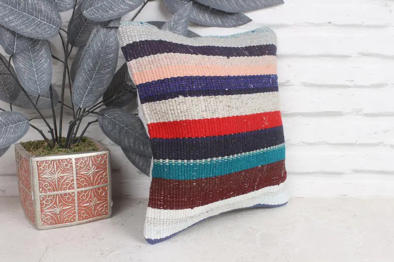 12x12 Blue Cushion, Kilim Pillow Cover, Pillow Cover, Sofa Cushion Case, Authentic Cushion, Pillow for Couch, Ethnical Kilim Rug Pillow - 4