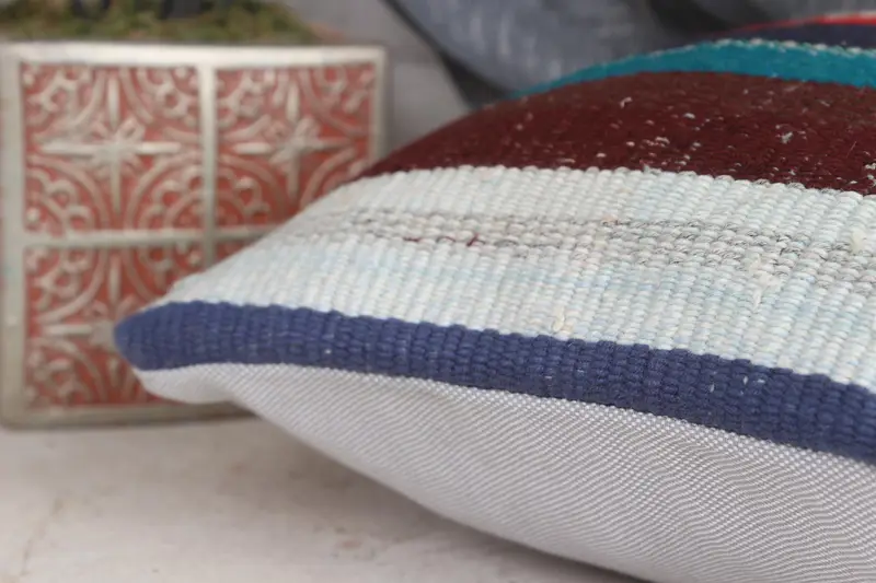 12x12 Blue Cushion, Kilim Pillow Cover, Pillow Cover, Sofa Cushion Case, Authentic Cushion, Pillow for Couch, Ethnical Kilim Rug Pillow - 7