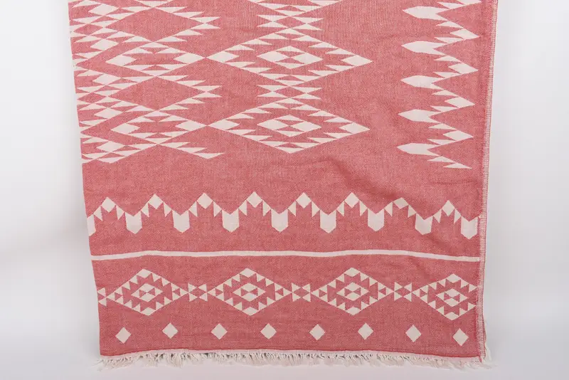 Christmas Gift Blanket, 70x60 Inches Red Geometric Throw, Organic Cotton