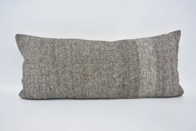 Nakışlı Vintage Kırlent, 16x36 Kahverengi & Beyaz Ekose Yastık