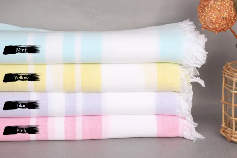 Monogram Beach Towel Organic Cotton Beige Striped, 36x67 Inches