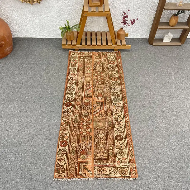 Brown Ombré Rug, 1,9x4,5 ft with Orange Accents