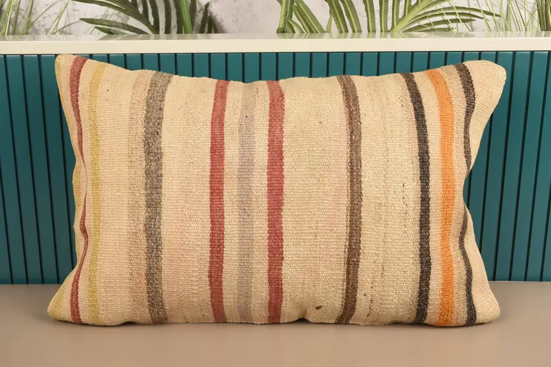 Throw Moroccan Wool Pillow Case, 16x24 inch WovenRed Striped Pillow Cover - 1